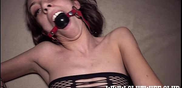 Submissive skinny slut wanted to try bondage, so I tied her up and fucked her rough in mouth, pussy and ass - and came two times